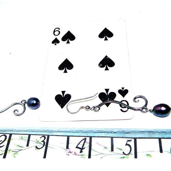 2" Swirled Line Iridescent Black Pearl of the Family Earrings - Picture 6 of 6